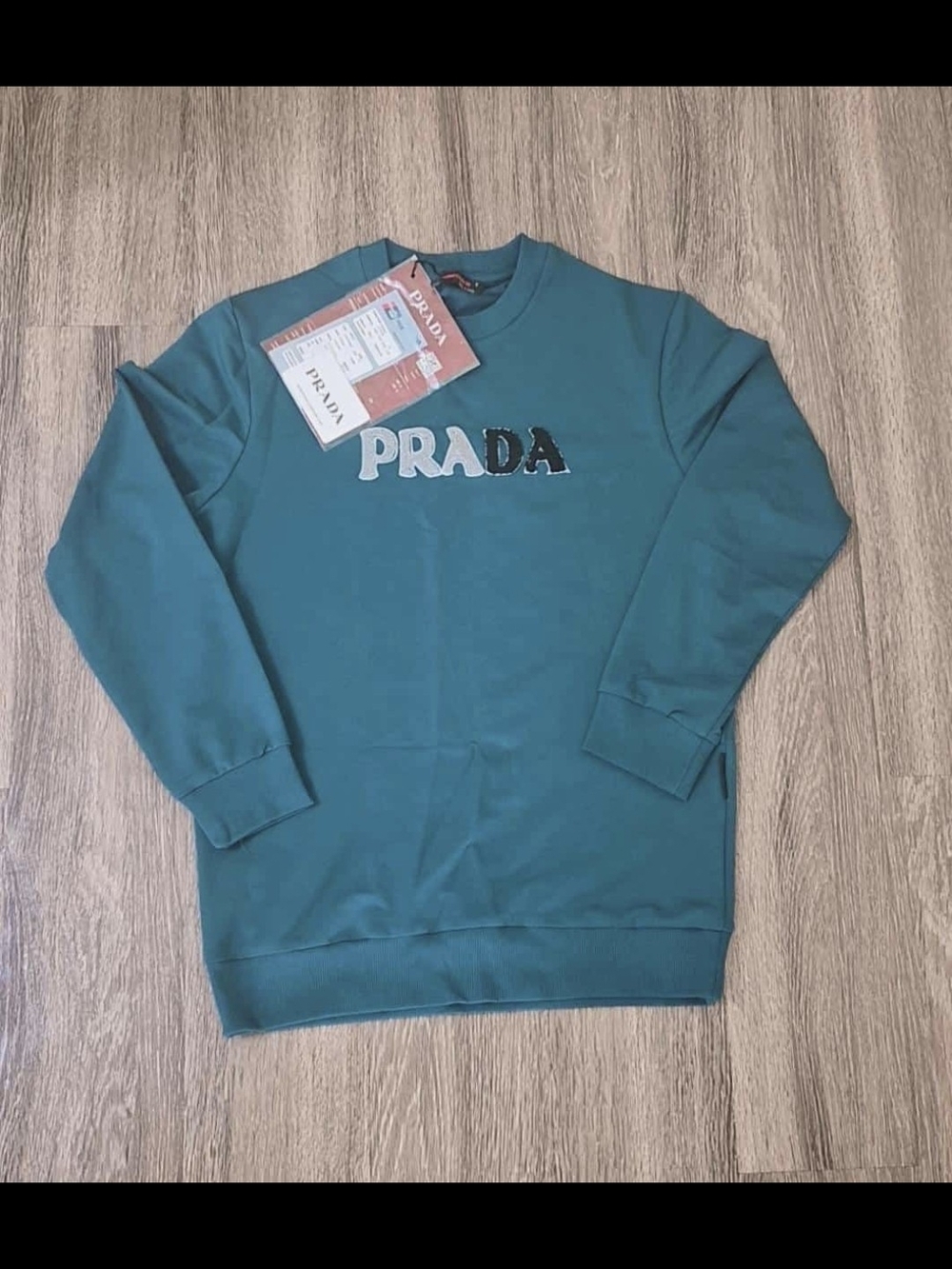Prada Teal Green Men's Crewneck Sweater with Contrasting Logo